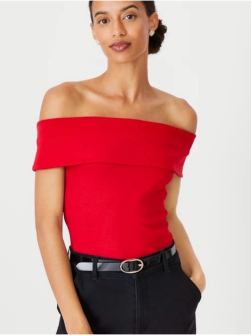 Ann Taylor Off-the-Shoulder Red Knit Sweater